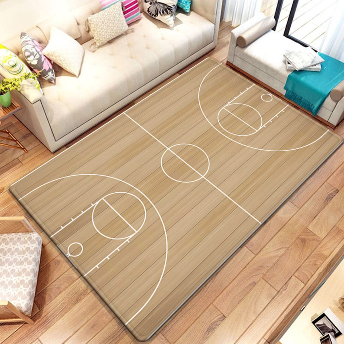 Home Gym And Basketball Court - Basketball court design plush rug living