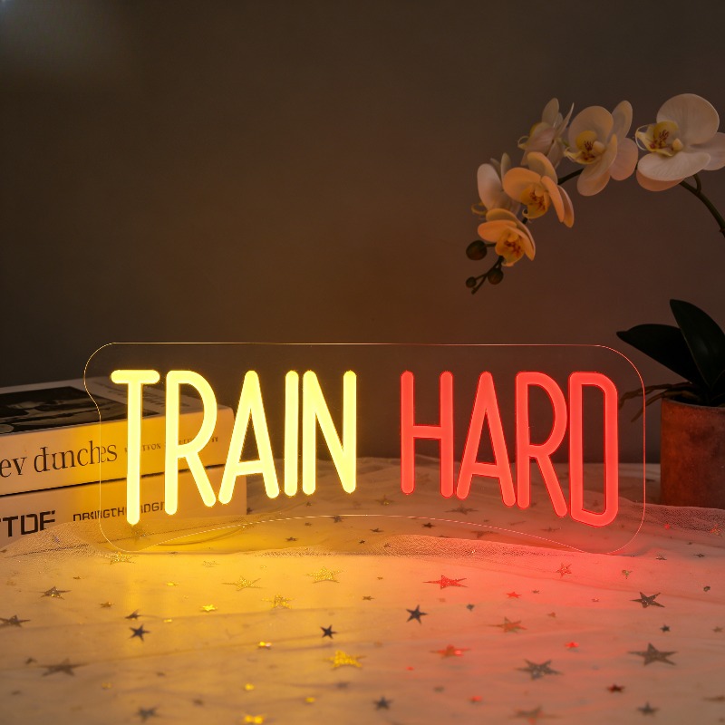 TRAIN HARD Yellow Red LED Neon - огляд і ціна Home Gym Yellow