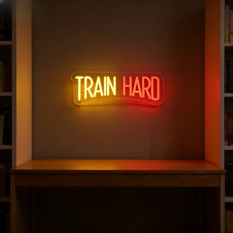TRAIN HARD Yellow Red LED Neon - огляд і ціна Home Gym Yellow