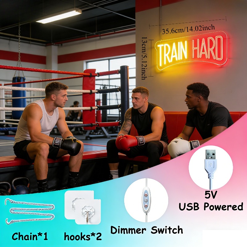 TRAIN HARD Yellow Red LED Neon - огляд і ціна Home Gym Yellow